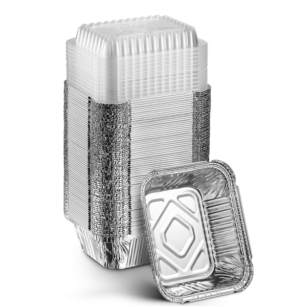 Disposable Takeaway Pan with Transparent Lid, Rectangular Aluminum Foil Tra