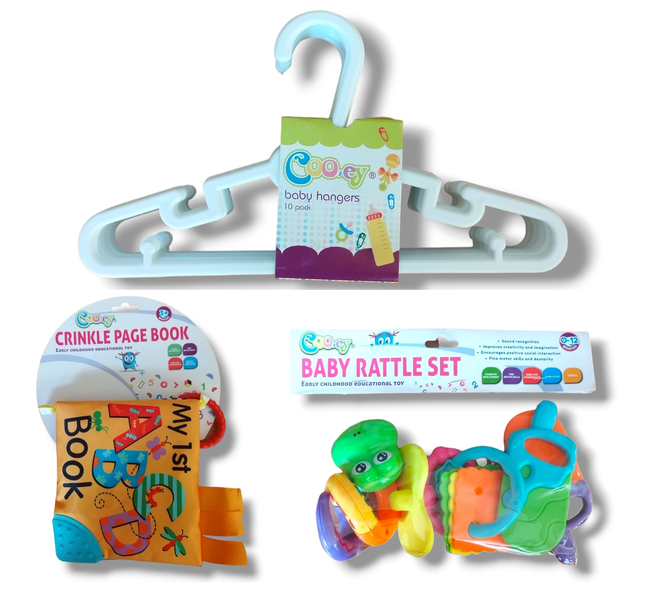 Cooey Baby Set of 3 (Cooey Baby Hangers, Sensory Book &amp; Rattles)