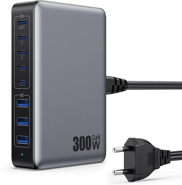 USB C Charger 300W USB C Charger Block 8-Ports GaN IV Fast Charging Station
