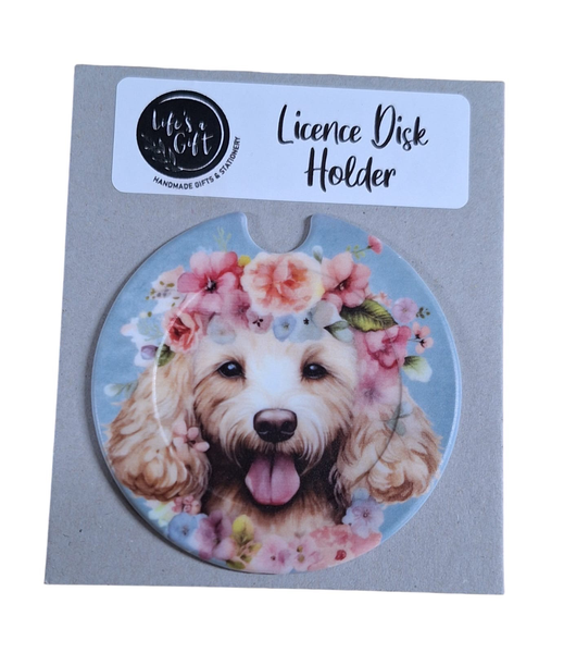 Dog &amp; Flowers Licence Disk Holder - Always Happy Poodle