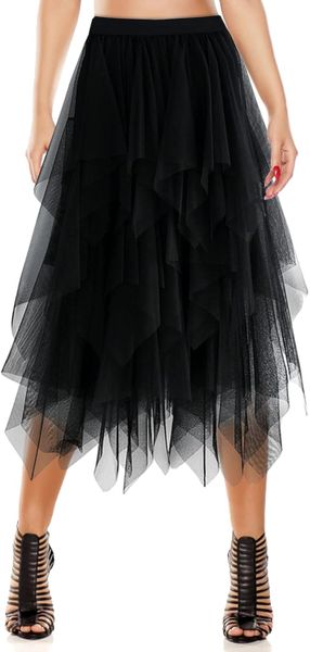 Women's Tulle Midi Length Elastic Waist Tutu Skirts - 3 Layered