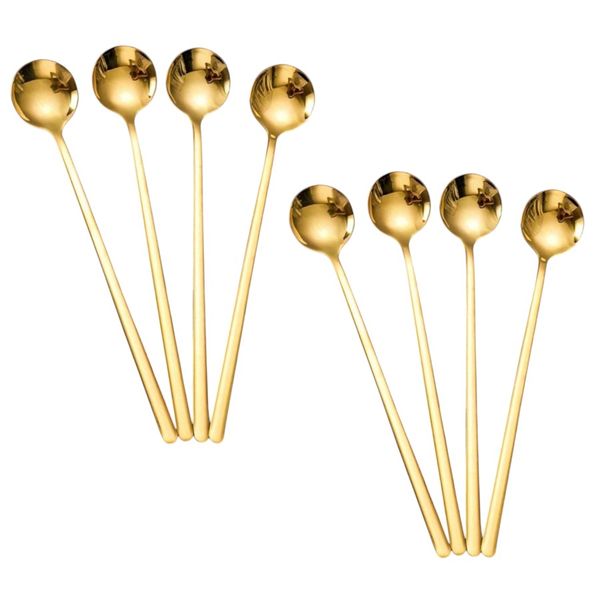 8 Piece - Stainless Steel Long Handle Spoons - Gold