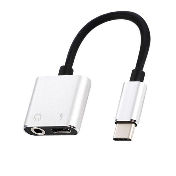 2-in-1 Type-C to 3.5mm+Charge Adapter Compatible with Type-C Devices