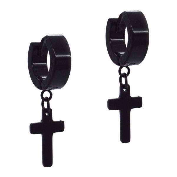 Xcalibur Stainless Steel Cross Charm Huggie Earrings
