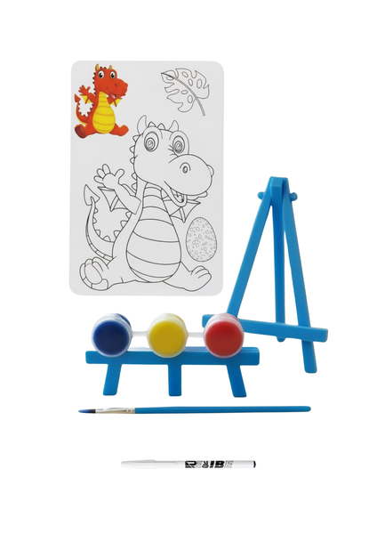 Kids Arts Crafts Dragon &amp; Egg Printed Canvas With Paint &amp; Brush &amp;ReVibe Pen