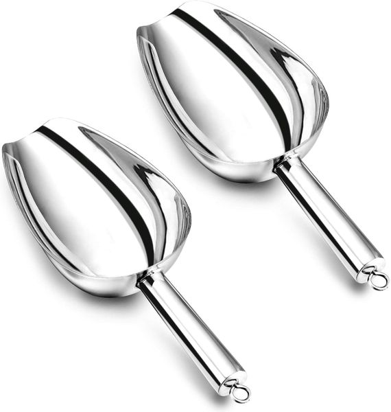 HOMGEM Stainless Steel Ice Scoop Set of 2, 24 oz Metal Large Utility Scoop