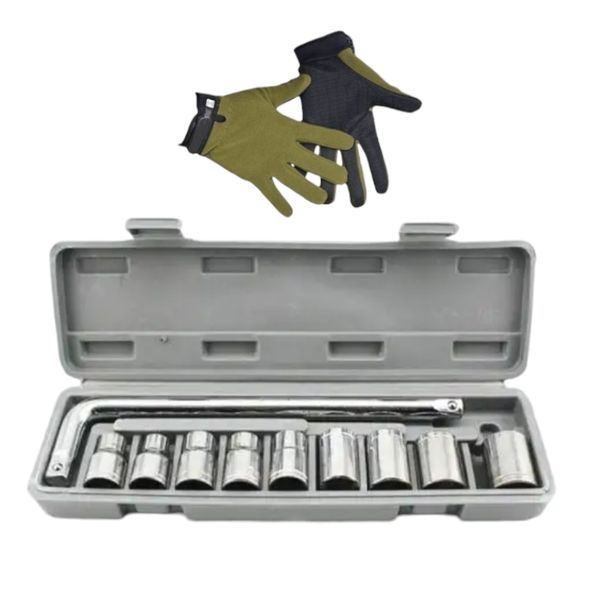 11 Piece Hand Socket Tool Set With Wrench Sockets, Gloves And Carry Case
