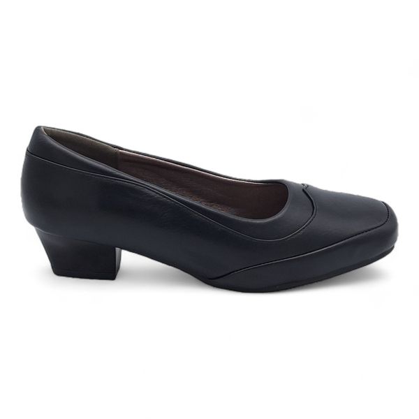 TTP Women Black PU Square Toe Slip On Block Heels HT727-6