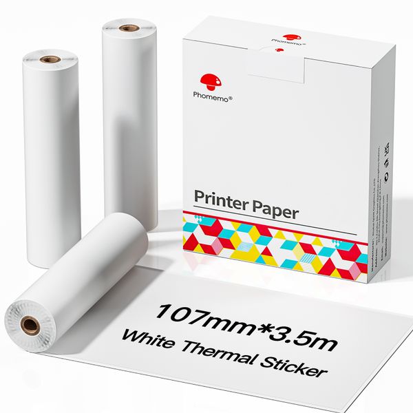 Phomemo Adhesive White Thermal Paper 107mmx3.5m Q22-RMS10 for M832 Printer