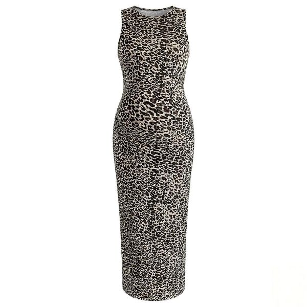 Women's Leopard Print Maternity Maxi Dress - Sleeveless Pregnancy Gown