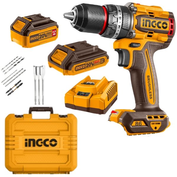 Ingco -Cordless Impact Drill with 2Ah and 4Ah Battery &amp; Charger