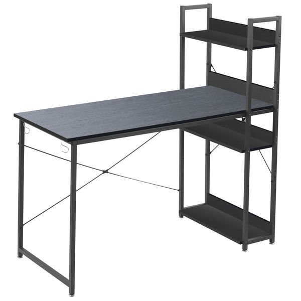 Integrated Industrial-Style Desk with a Three-tier Side Storage Rack