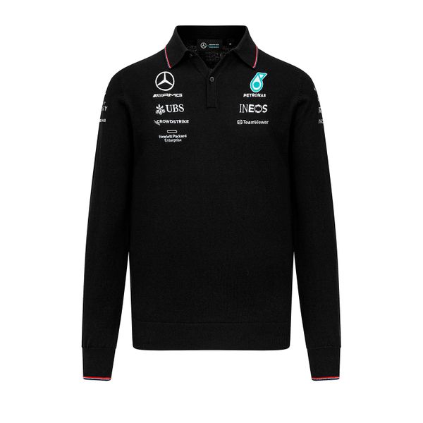 2023 Mercedes AMG Petronas F1 Mens Knitted Long Sleeve Team Polo Shirt