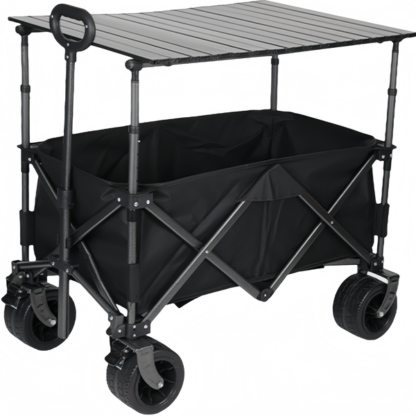 160L Camping Trolley Wagon with Foldable Design &amp; Liftable Table