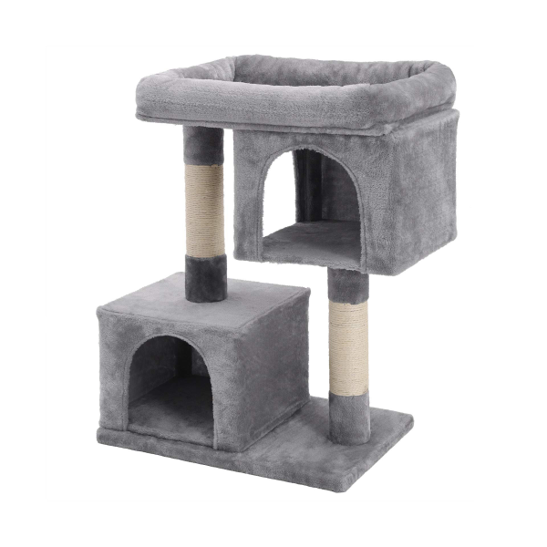 Plush Cat Tower/Condo with Scratch Posts and Hammock - Grey
