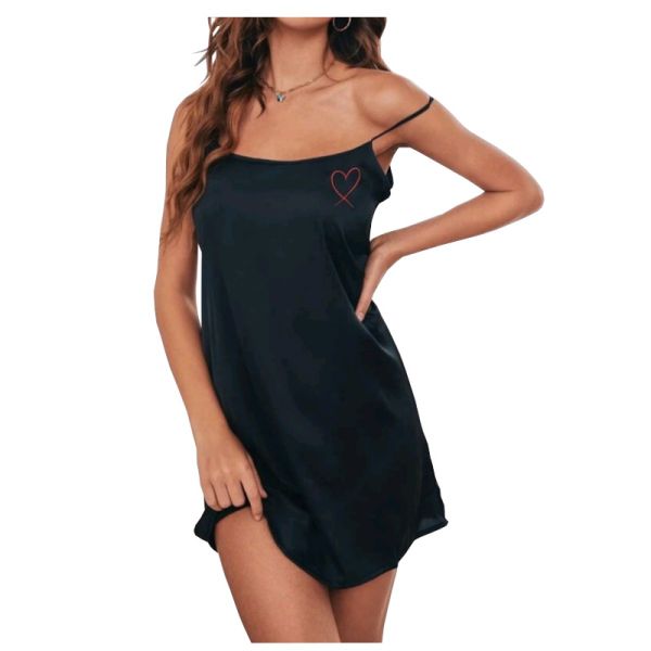 Heart Satin Cami Night Dress Black