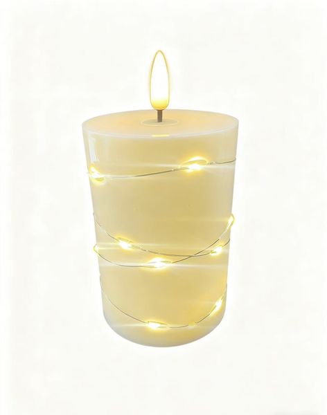 LED Flameless Candle Wrapped in Twinkling Lights - Perfect for Festive