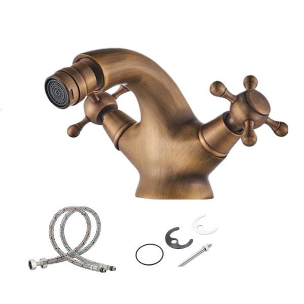 Antique-style bathroom sink brass single-hole countertop faucet