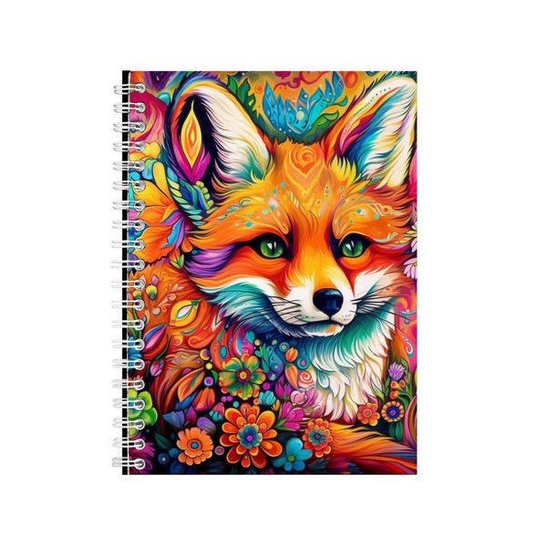 Fox With Daisies Carnations Neon Notebook Gift Idea A4 Notepad Pad 74
