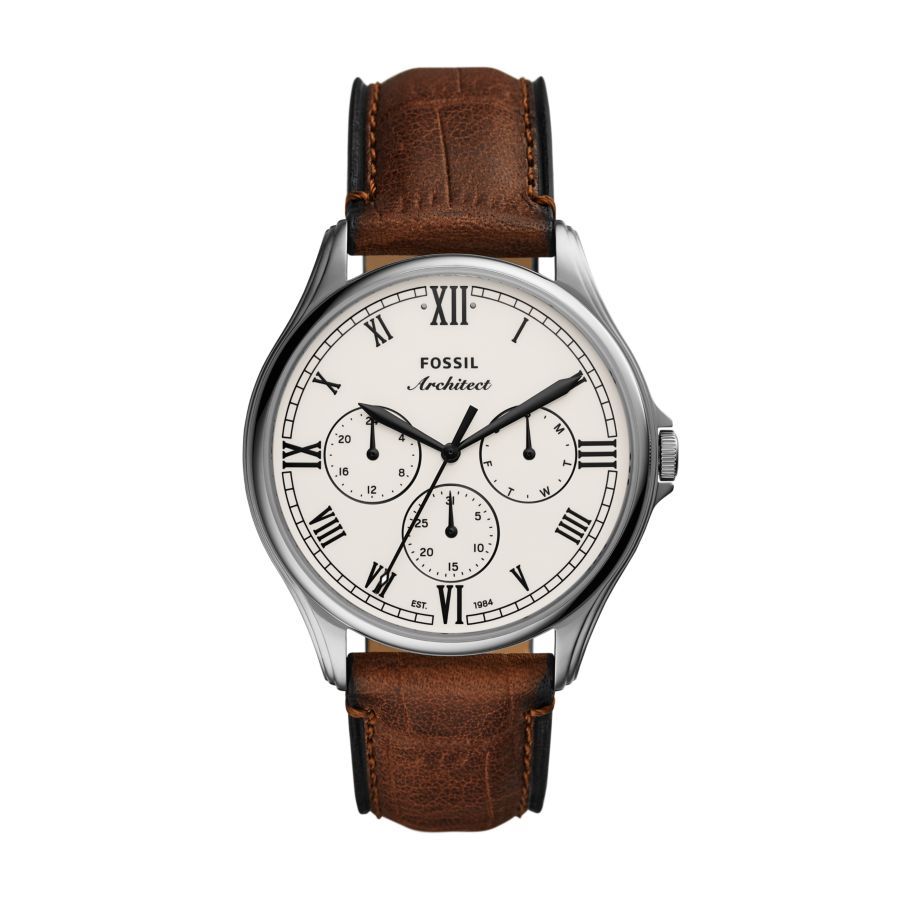 Fossil Men Arc-02 Multifunction Silver Leather Watch-FS5800 | Buy ...