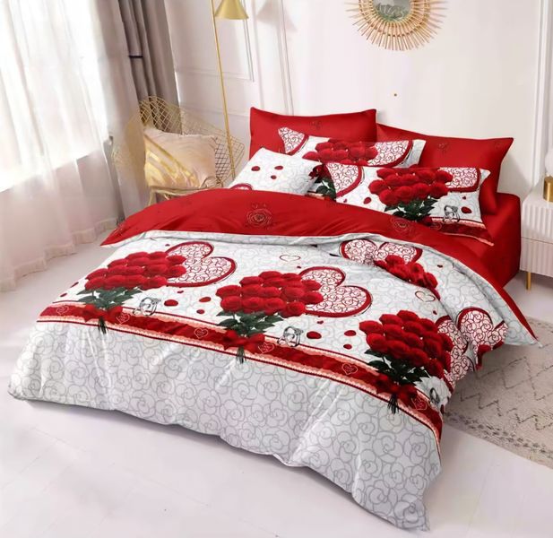 Red, White Polyester Valentine's Day Duvet Cover 6 Piece