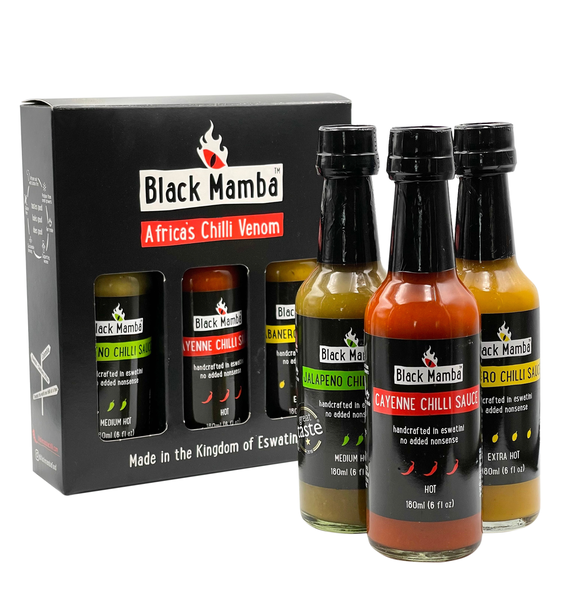 Chilli Sauce Gift Pack - Jalapeno, Habanero, Cayenne | Black Mamba