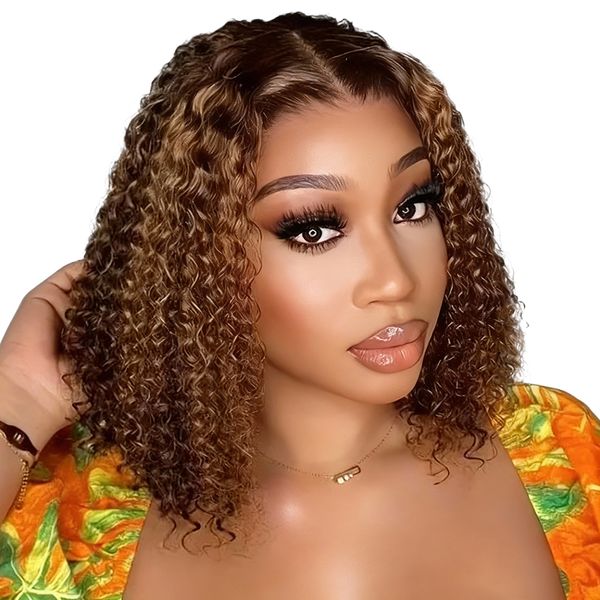 Black In Piano P4/27# 14"Curly Frontal Lace Wig Ready To Wear And Go