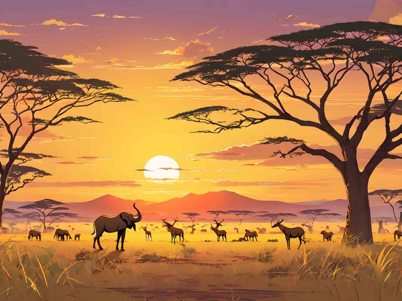 0342 Animal Sunset 1 Canvas Wall Art