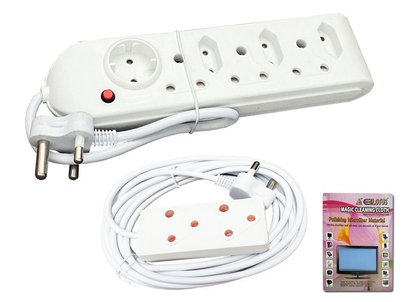 Everlotus 4 m Extension Cord with 7 way Multiplug and Cleaning Cloth