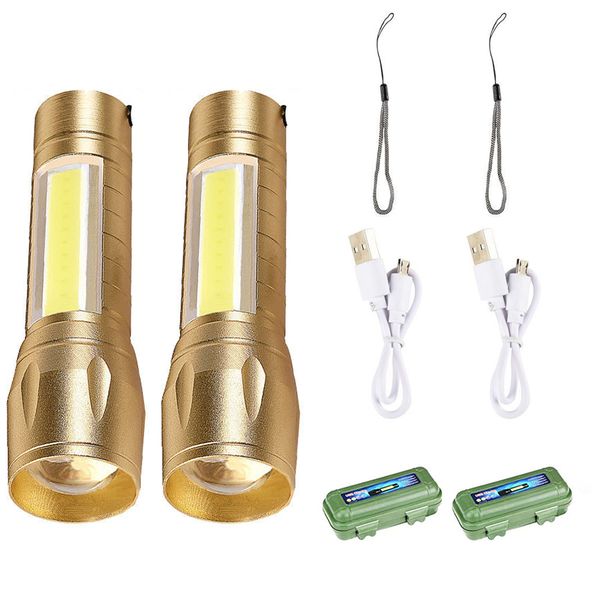 Aluminium Alloy USB Rechargeable Mini Torch with Zoom Function (2 Pack)