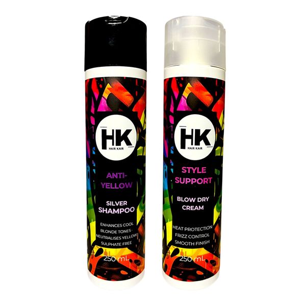 HK Anti-Yellow Silver Shampoo + Blow Dry Cream Duo - Neutralises Yellow