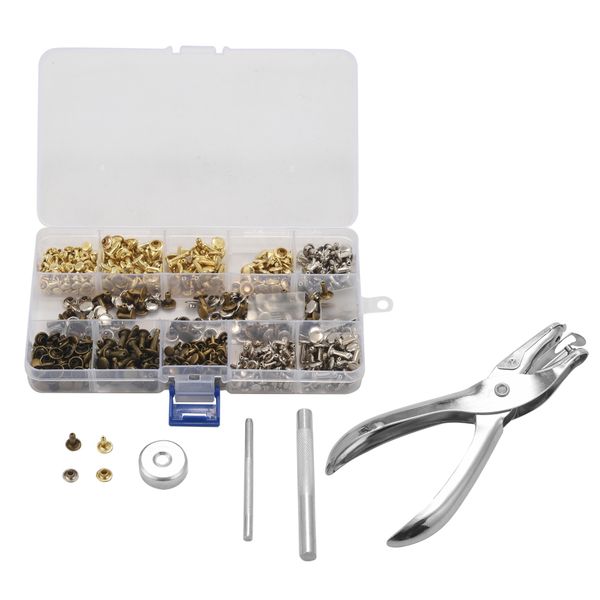 300 Sets Double Cap Rivet Tubular Metal Studs with Punch Pliers