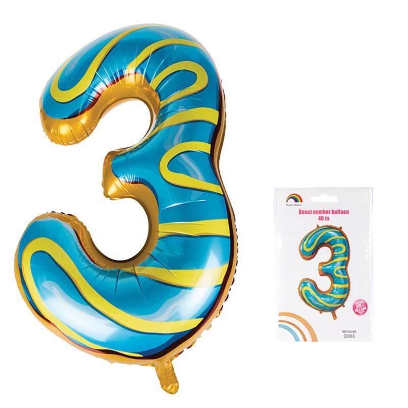 Party Balloon - Number '3' - Doughnut Design - Foil - 101cm - 3 Pack ...