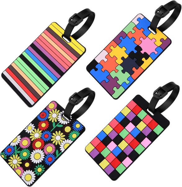 Luggage Tags, 4Pcs Silicone Luggage Tags for Suitcases, Colorful Travel
