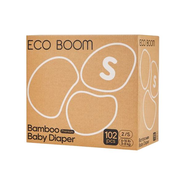 Eco Boom Premium Bamboo Baby Nappies Small (3-8Kg) - 102 Pcs