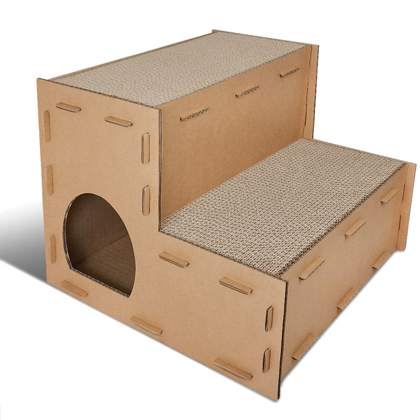 3-in-1Cat Nest &amp; Scratcher Pad: 2-Layer Cardboard Cat House-Cat Stairs