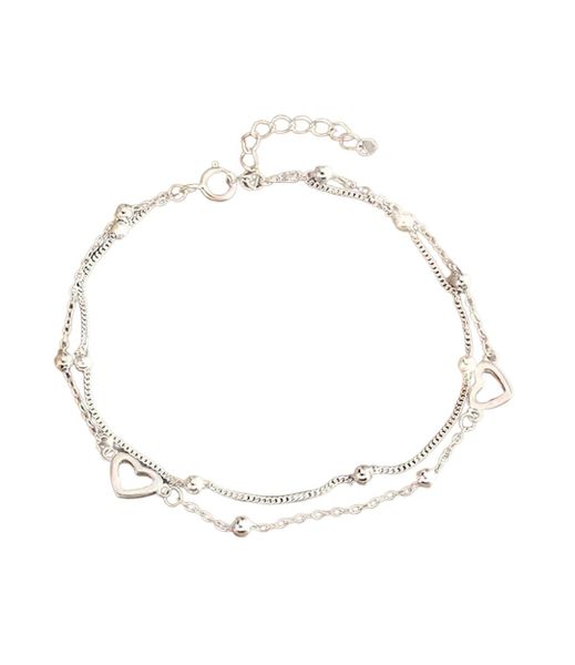 925 Silver Plated Double-Layer Heart Charm Bracelet -Elegant Design