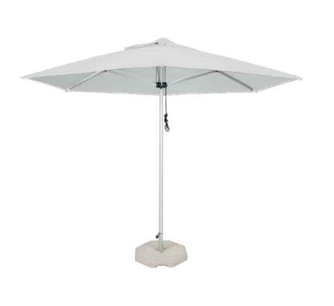 Aluminium Hexagon Umbrella White with Base 3m