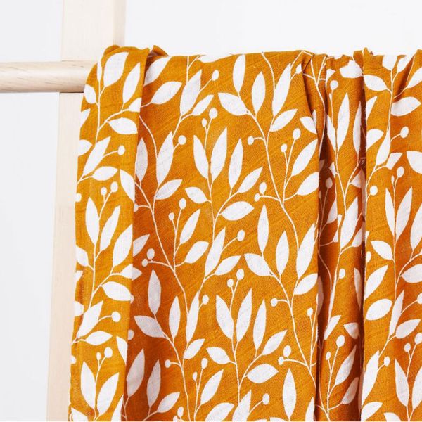 JanaS Muslin Swaddle Blanket, 100% Cotton - Mustard Leaves