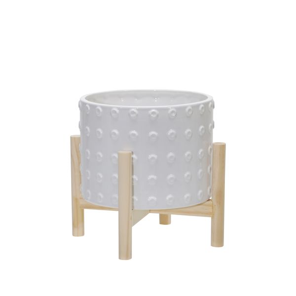 Trendy Flower Pot/Planter Elevated on Wooden Stand with Diamond Design