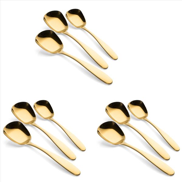 3 Pcs/Set Stainless Steel Flat Spoons Chinese Spoon Sets -Gold