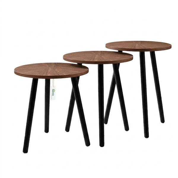 Greenwood 3pcs Round Nesting Side Table Coffee Table w/Woodden Tripod Legs