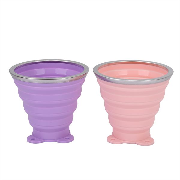 Portable Silicone Collapsible Drinking Cup 2Pcs PinkPurple