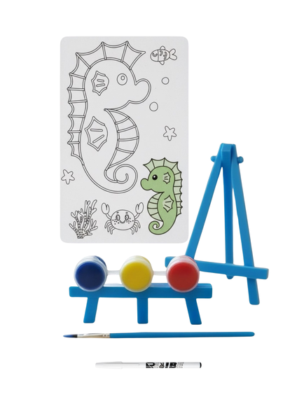 Kids Arts &amp; Crafts Seahorse Printed Canvas With Paint &amp; Brush &amp; ReVibe Pen