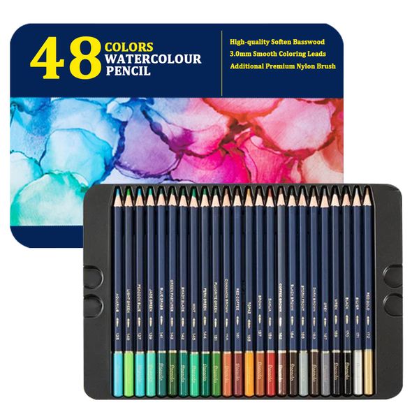 48 Colours - High Quality 3.0mm Premium Nylon Brush Watercolour Pencil