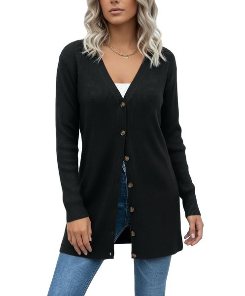 Women's Cardigan Sweater Long Sleeve Lightweight Open Front Button Closure