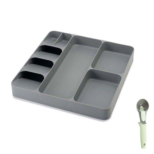 Grey Cutlery Drawer Organizer-Grey &amp; Ice-cream Scoop