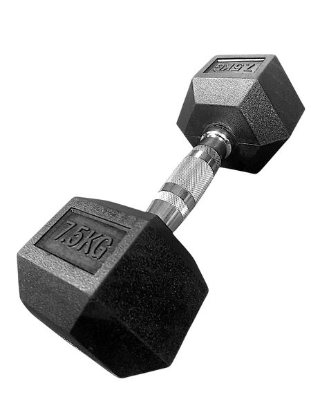 i-Fitness Single 7.5kg Rubber Hexagon Dumbbell