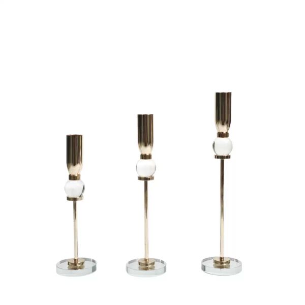 Gold Glass Ball Candlestick Holders, Set of 3 Modern Candle Holder