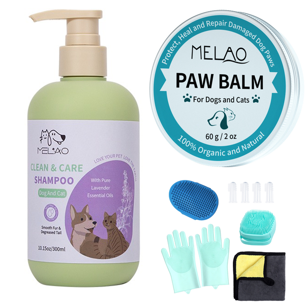 Pet Shampoo Kit , Paw Balm &amp; Bath Massage Dispenser Pet Grooming Set